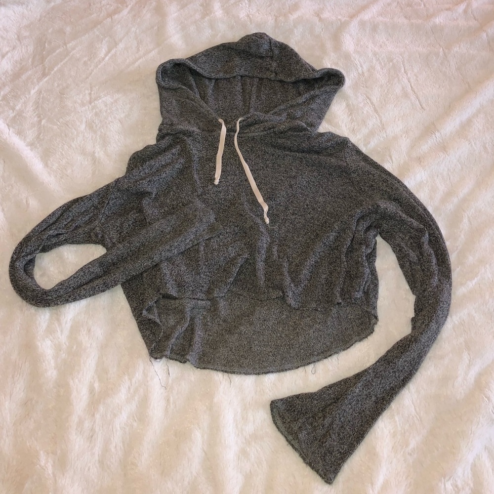 Brandy Melville Heather grey pull over drawstring cut off hoodie